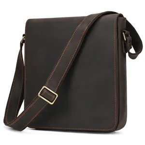 Bolso Bandolera de Cuero Genuino Vintage para Hombre Gran Capacidad Bolso Mensajero Crossbody Negocios Casual Retro Piel de Vaca