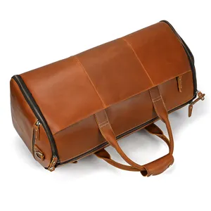Genuine Leather Travel Duffel Bag Vintage Waterproof Weekender Bag Brown Gym Luggage Handbag