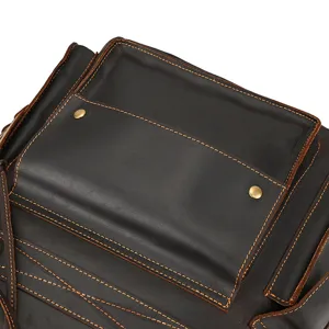 Vintage crazy horse leather backpack detail, genuine leather grain texture, sturdy stitching.