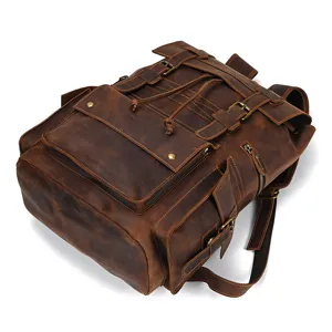 Vintage crazy horse leather backpack men large capacity retro travel laptop rucksack