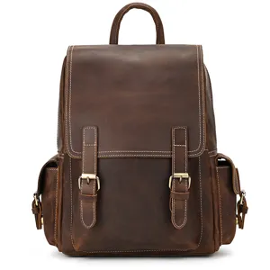 Vintage crazy horse leather backpack for men casual travel business computer school bag