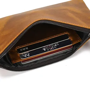 Auténtico cuero vintage monedero hombre minimalista crazy horse piel de vaca cremallera cartera