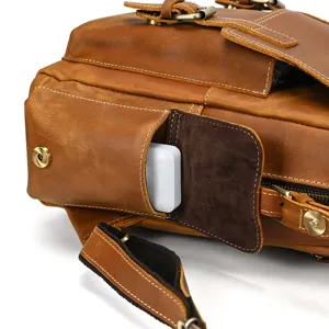 Premium crazy horse leather vintage men backpack casual outdoor travel laptop bag 14 inch