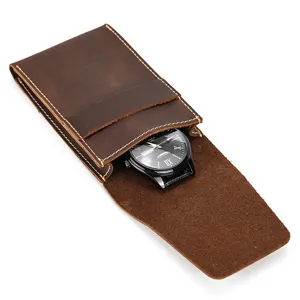 Vintage Genuine Leather Watch Storage Bag Crazy Horse Cowhide Portable Travel Watch Box Organizer For Men Women