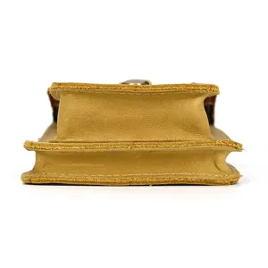 Mad horse leather phone waist bag bottom detail showing thick hide and sturdy stitching craft.