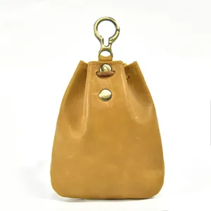 Retro vegetable tanned leather mini coin purse Japanese style small change pouch for women.