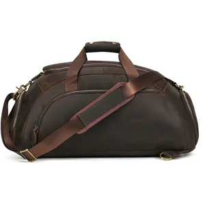 Sac de Voyage Rétro en Cuir Véritable pour Hommes Grande Capacité Sac à Main Affaires Sport