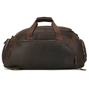 Sac de voyage en cuir de cheval fou vintage grande capacité sac de sport pour homme détail