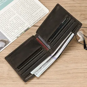 Herren Vintage Kopfschicht Rindsleder Bifold Brieftasche Mehrkartenfach Lässig Retro Kurze Tasche Portemonnee