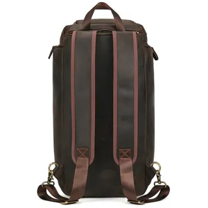 Sac à dos vintage en cuir crazy horse vue arrière avec bretelles réglables et anneaux.