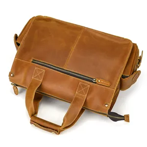 Men vintage crazy horse leather briefcase multi-pocket laptop shoulder bag product detail