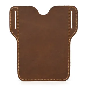 Genuine crazy horse leather phone holster for men, outdoor belt pouch with durable stitching.