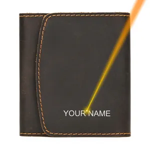 Vintage genuine leather wallet short snap coin card holder with custom laser engraving name.