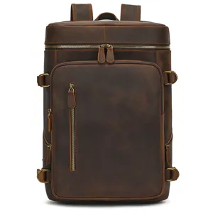 Zaino vintage in vera pelle per uomo, grande capacità 15.6 pollici porta pc da viaggio