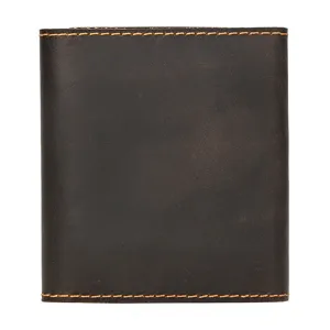 Close-up detail of retro genuine leather wallet showing texture and stitching craftsmanship.