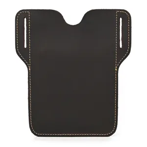 Crazy horse leather phone belt pouch detail, vintage men tactical waist bag for outdoor sports.