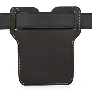 Black leather phone holster belt pouch detail shot showing fine stitching and sturdy loop design.