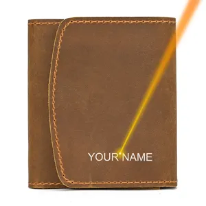 Vintage crazy horse leather short wallet retro brown snap closure card holder purse