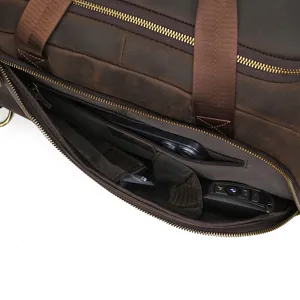 Sac de Voyage de Sport Homme en Cuir Crazy Horse Vintage Vue de Détail Poche Intérieure
