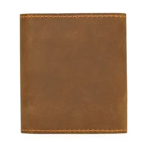 Vintage brown crazy horse leather wallet card holder with contrast stitching detail.