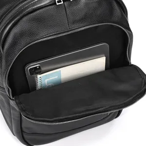 Men leather backpack business computer bag casual laptop daypack travel rucksack black