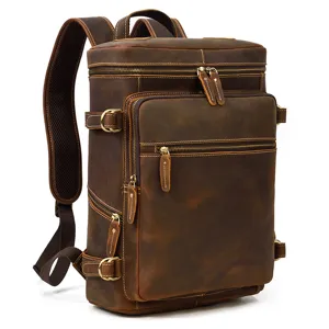 Zaino uomo in vera pelle 15.6 pollici retro borsa per laptop grande capacita viaggio lavoro