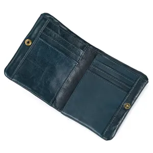 Detail view of the men's vintage genuine leather wallet showcasing multi-card slots and texture.
