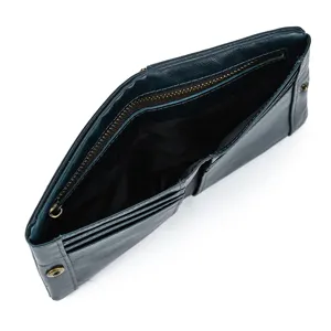 Men genuine leather wallet vintage cowhide multi card slots vertical design detail display