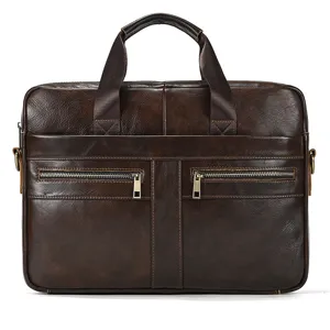 Men's Genuine Leather Briefcase Top Layer Cowhide Business Laptop Bag Handbag Single Shoulder Crossbody Bag