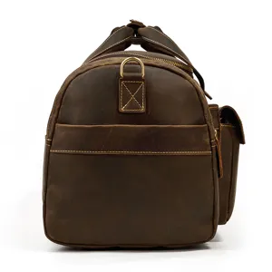 Borsa da viaggio vintage in vera pelle dettaglio laterale, grande capacita borsa multifunzione.
