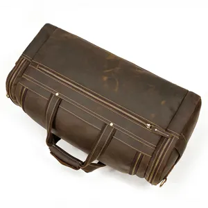 Borsa da viaggio vintage in vera pelle, grande capacita borsa weekend marrone.