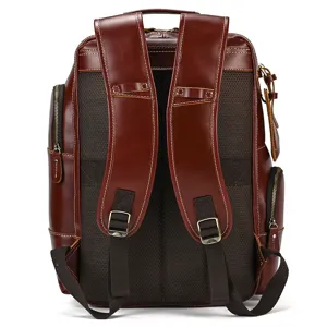 Men genuine leather vintage backpack large capacity casual travel school bag dark brown