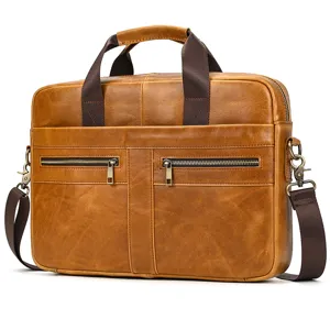 Men's genuine leather briefcase business laptop bag messenger bag with shoulder strap