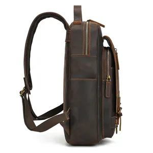 Vintage crazy horse leather men backpack casual laptop travel rucksack brown bag