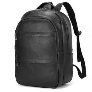 Grande zaino in vera pelle nera da uomo, borsa da viaggio affari e tempo libero computer.
