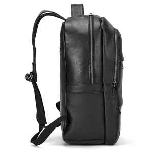 Zaino in pelle nera da uomo, grande capacità per affari viaggio computer dettaglio.