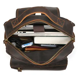 Vintage crazy horse leather backpack men large capacity cowhide travel bag business book bag