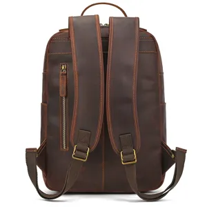 Vintage genuine leather backpack for men, large capacity crazy horse cowhide travel laptop bag.