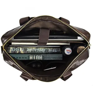 Mens leather briefcase large capacity business laptop bag shoulder bag detail view