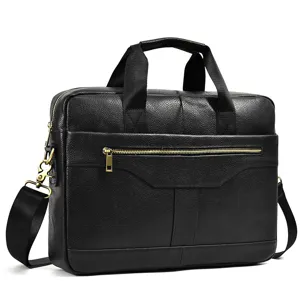 Men's leather business briefcase, professional laptop shoulder bag for office and daily casual.