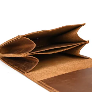 Vintage genuine leather coin purse card holder with multi compartments retro brown wallet.