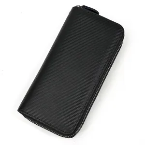 Cartera Larga Hombre Patrón Fibra Carbono Cremallera Embrague Negocios Negro Accesorio Detalle