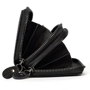 Monedero largo de cuero genuino negro para hombre con cremallera doble y tarjeteros.