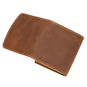 Vintage brown crazy horse leather card holder wallet short coin pouch for daily use.