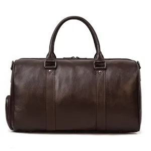 Men genuine leather travel duffel bag business luggage gym handbag with shoe compartment