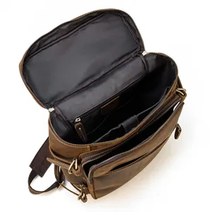 Zaino vintage in vera pelle per uomo grande capacità borsa per laptop da 15.6 pollici