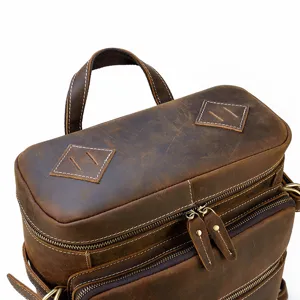 Zaino uomo in pelle cavallo pazzo vintage grande capacità 15.6 pollici borsa computer