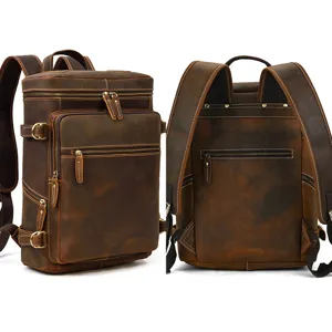 Zaino vintage in vera pelle da uomo, borsa porta pc 15.6 pollici, grande capacità per viaggi lavoro.