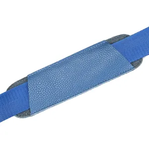 Blue leather shoulder strap pad replacement for travel luggage bags, durable handle wrap.