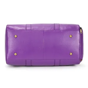 Leather travel duffel bag bottom detail view, premium cowhide gym luggage handbag for men.